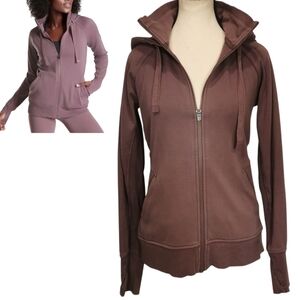 Athleta Triumph Full Zip Funnel Neck Hoodie In Spiced Cabernet - Sz S